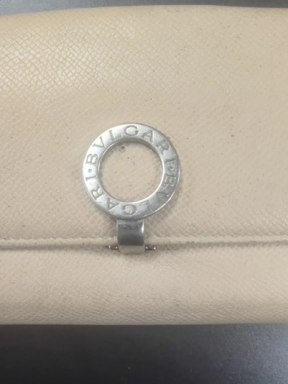 Bulgari Bvlgari Light Beige Creameather Continental Wallet with Silver Logo Ring